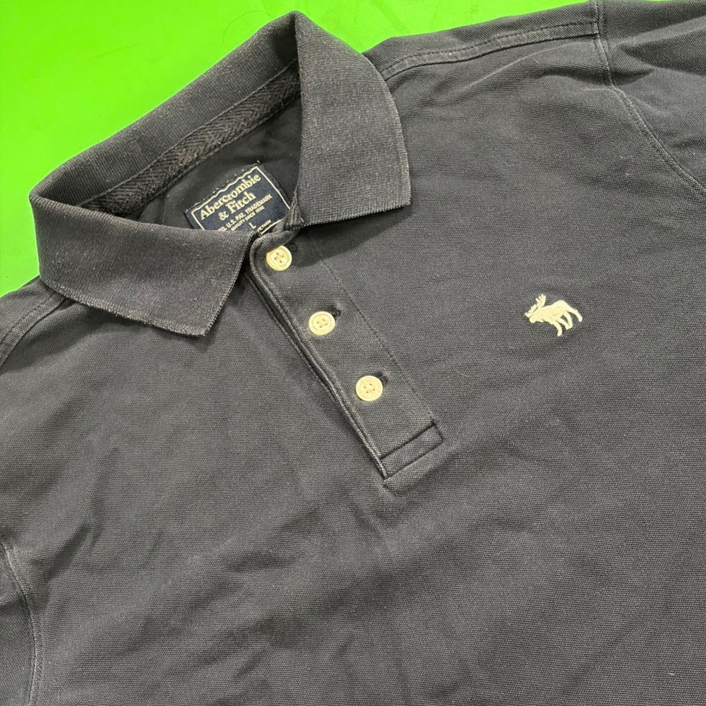 Abercrombie & Fitch Performance Polo Mens L Black Embroidered Moose Logo Preppy